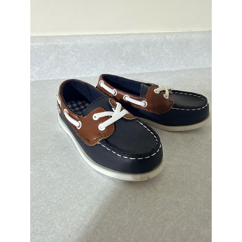 Carters Toddler Boys Boat Shoes Navy Brown Nautical Loafers Size 8 IAN2-CR